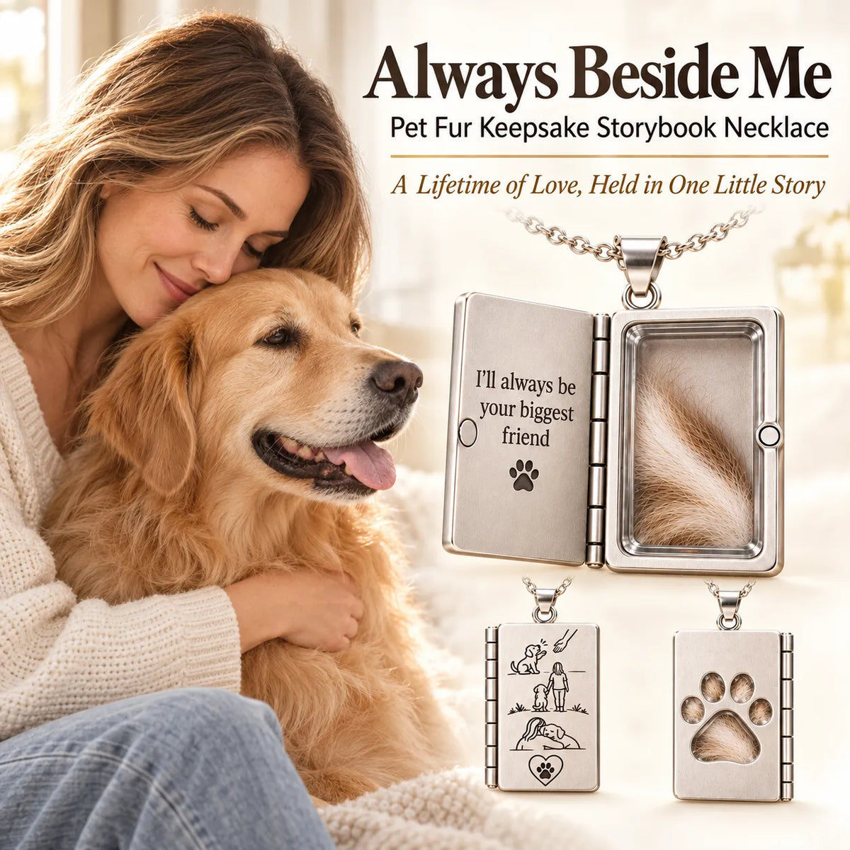🐾Always Beside Me💕 – Pet Fur Keepsake Storybook Necklace