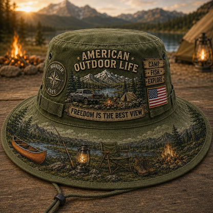 ☀️🚙American Outdoor Life Vintage Boonie Hat – Camp, Fish & Explore🎣