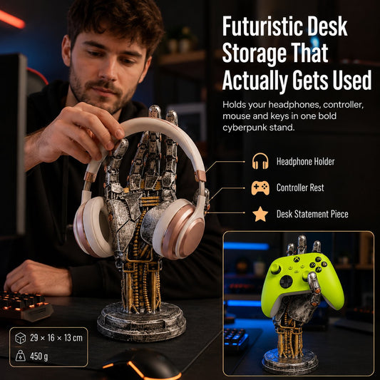 Cyberpunk Mechanical Hand Controller And Headphone Desk Stand