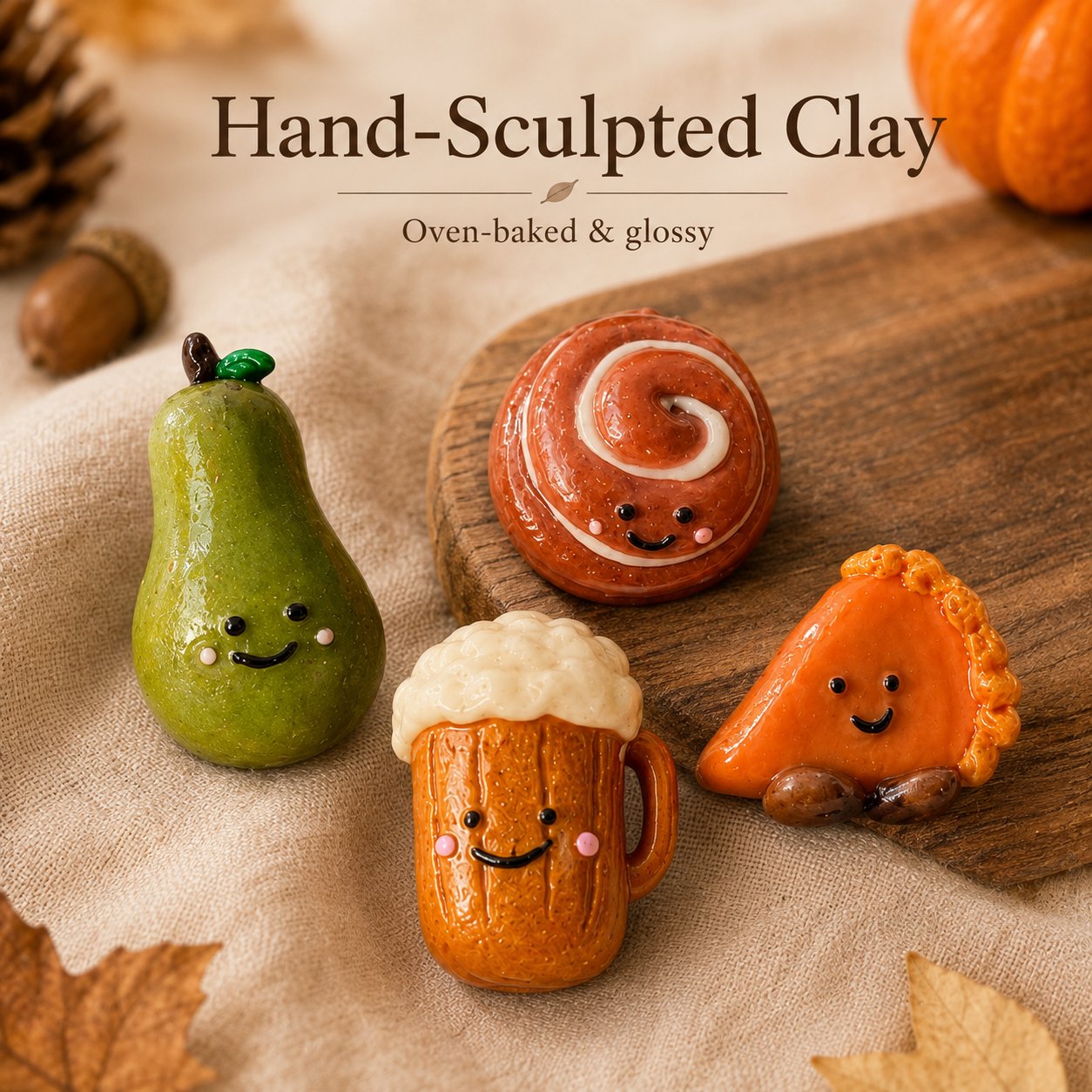 Fall Cute Character Polymer Clay Fridge Magnets 🍂🥧