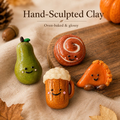 Fall Cute Character Polymer Clay Fridge Magnets 🍂🥧