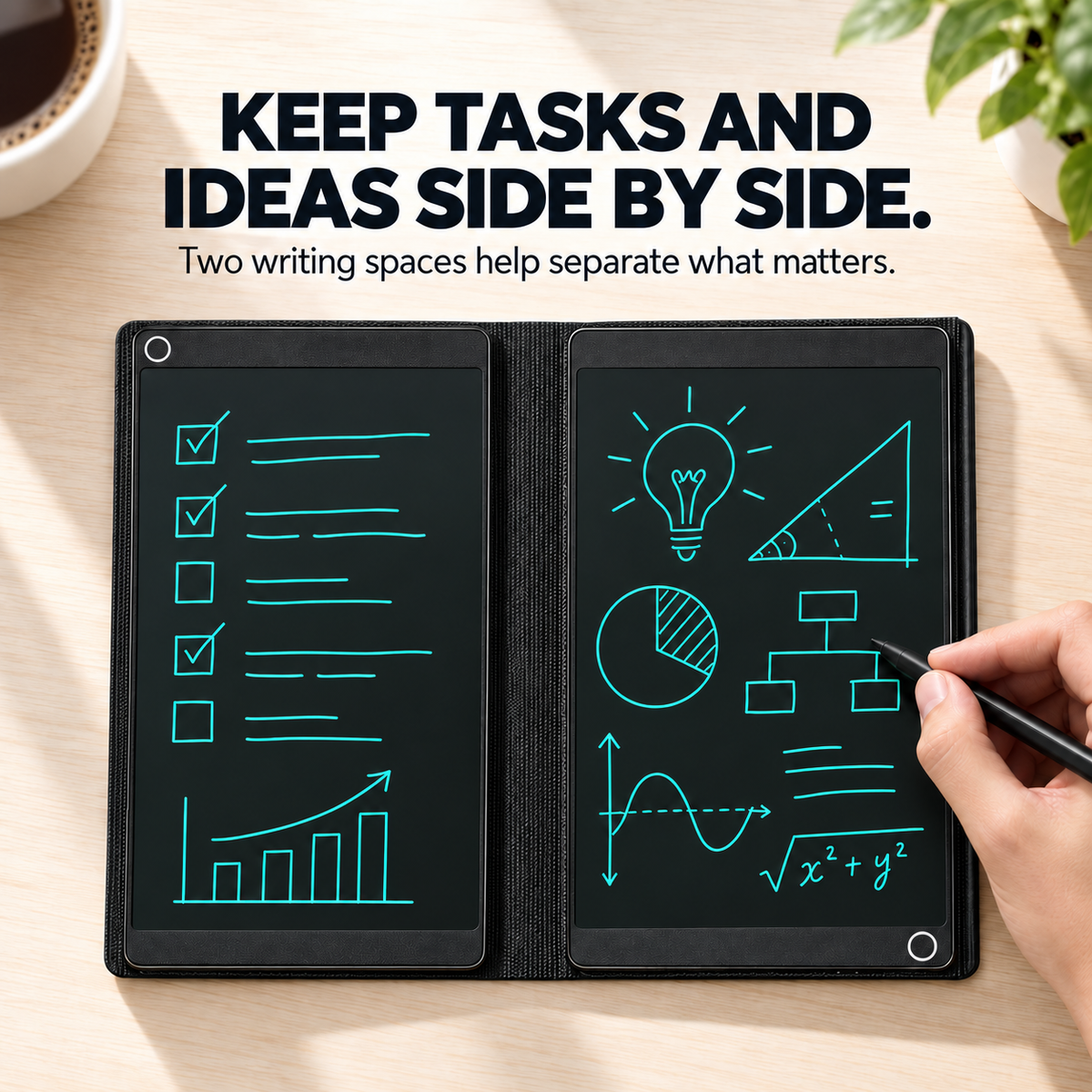 ✍️ Foldable Dual-Screen LCD Writing Notebook – 6.5″ Reusable Pocket Memo Pad with Stylus