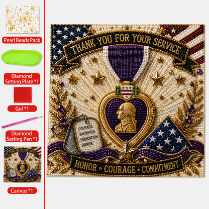 🇺🇸 Last Day Promo: 49% OFF - 💜💎Purple Heart Day Commemorative Pearl Art Kit - Create a Meaningful Tribute to Courage and Service