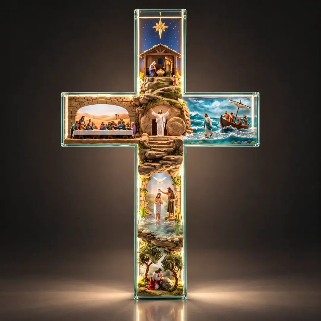 ✝️ Illuminated Story of Jesus Cross | 6 Relief Scenes