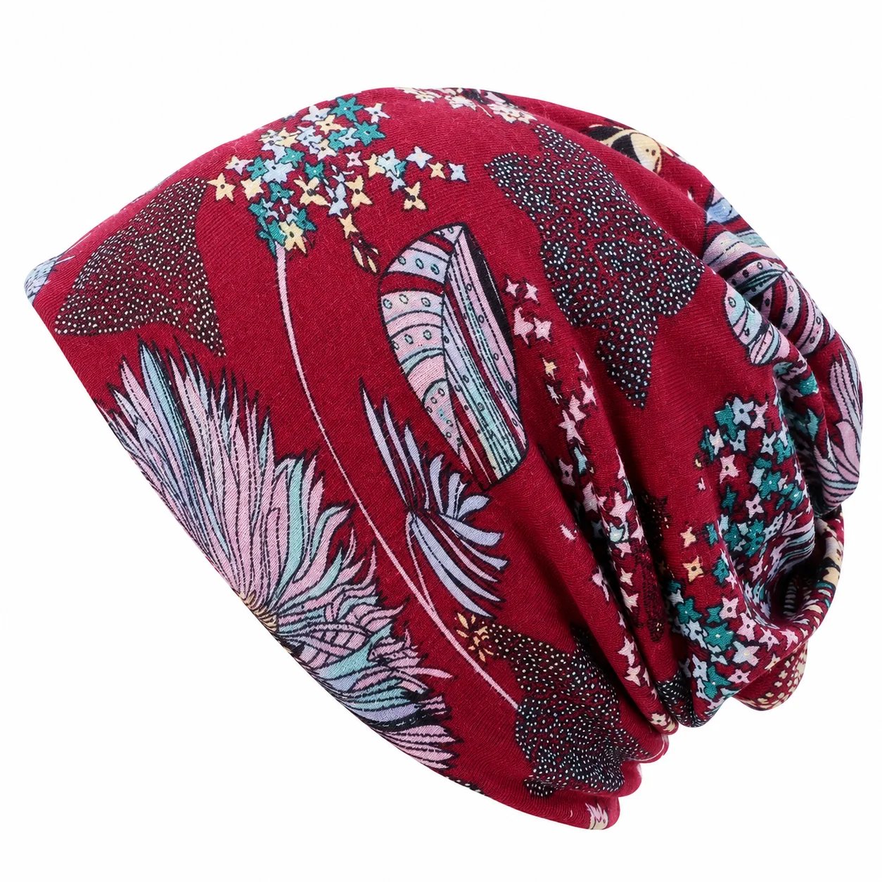🔥HOT SALE🔥Boho Floral Slouchy Beanie for Women Lightweight Soft Stretchy Hat