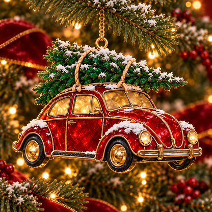 Vintage Christmas Rides – 6-Piece Stained-Glass Style Car Ornament Set