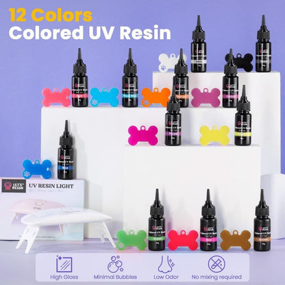 ⭐HOT SALE 49% OFF - 🎨Instant Creation UV Resin Craft Kit: 12 Colors with Light & Tools