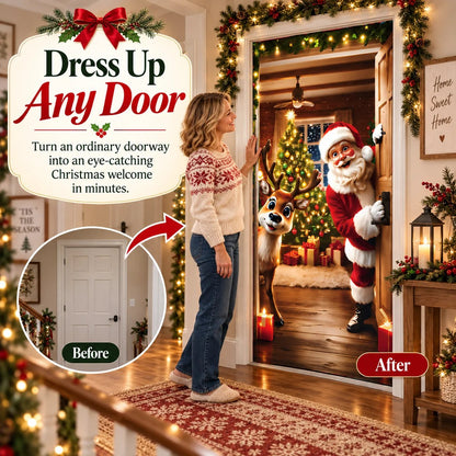⏰LAST DAY 50% OFF 🎅 🚪Santa & Reindeer Christmas Door Cover