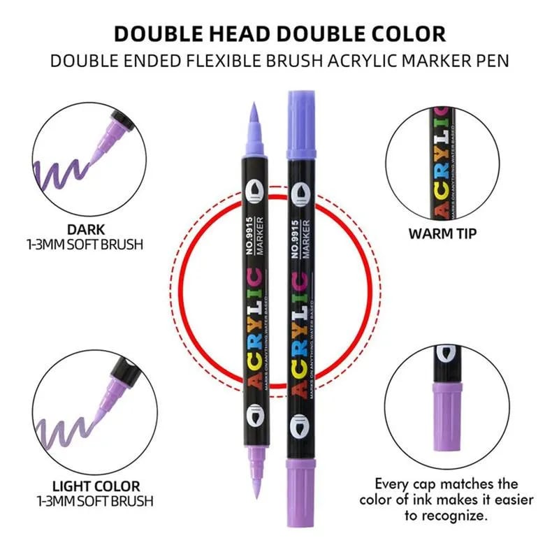 🎉🔥49%OFF - Dual Tip Acrylic Paint Pen Marker - 24/48/72 Colours