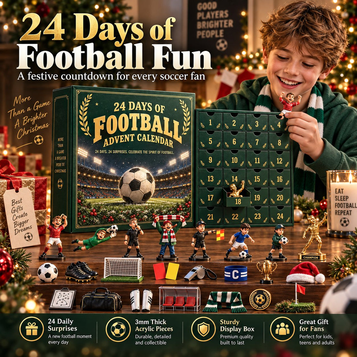 ⚽ Soccer Fan 24-Day Advent Calendar – Acrylic Miniatures