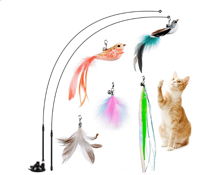 LAST DAY PROMOTION SALE 49% OFF💖Cat Toy Wand Auto Interactive Toys for Indoor Cat 8 in 1 Hands-Free Natural Bird Feather Ball Toys
