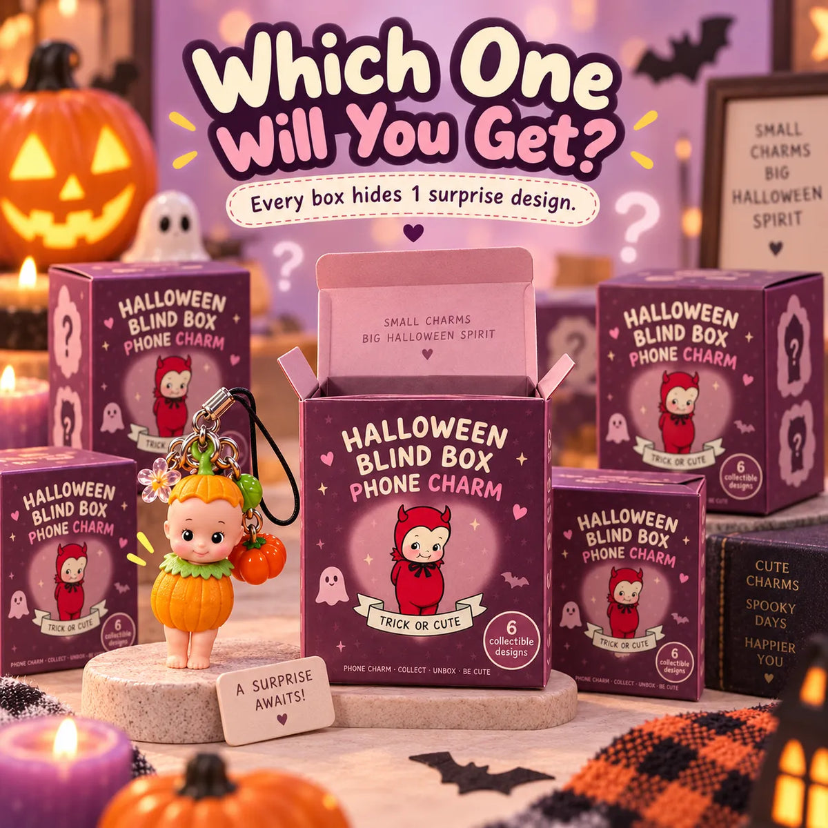 🎃 Halloween Blind Box Phone Charm – 1 of 6 Spooky Surprise Designs ✨