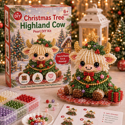 ⏳ Last Day 49% OFF – 🎄Beginner-Friendly Christmas Highland Cow 3D Pearl Bead DIY Kit | Complete Kit with All Tools & Step-by-Step Guide Included 💕