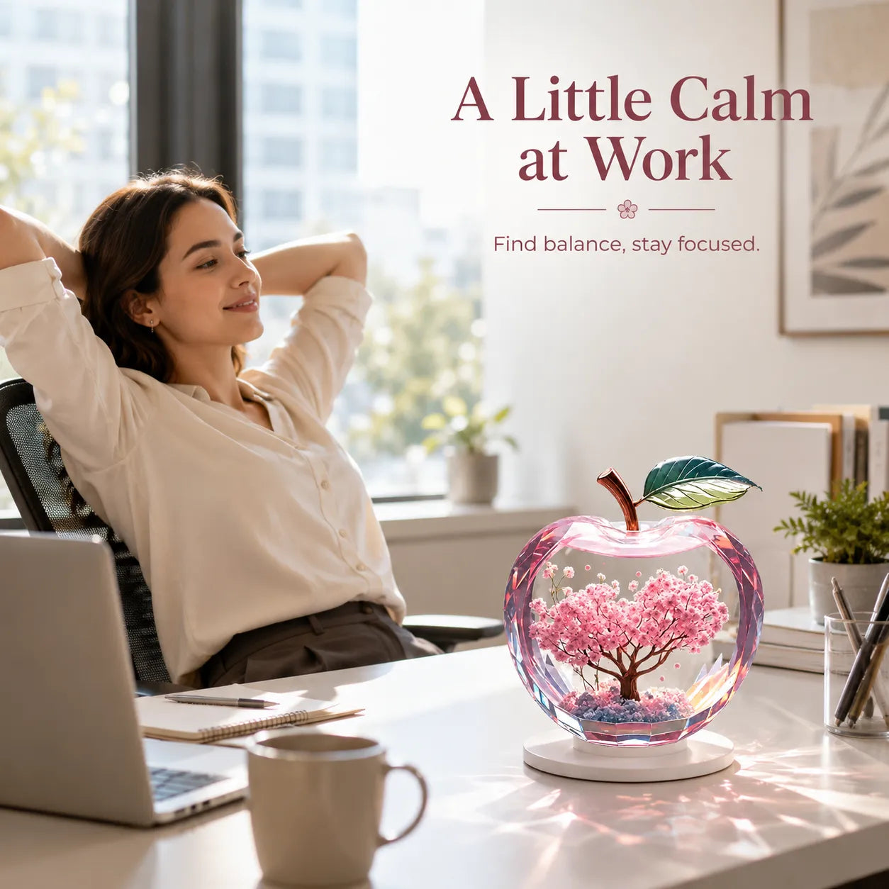 Preserved Cherry Blossom Apple Ornament Eternal Spring Floral Decor For Home Desktop Display