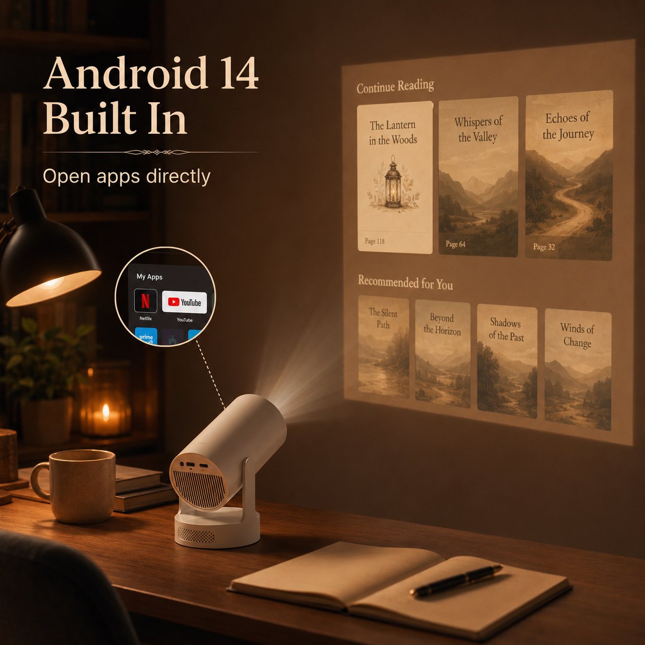 Portable Media Projector Compact Home Entertainment Device for Wall Reading, Movie & Gaming
