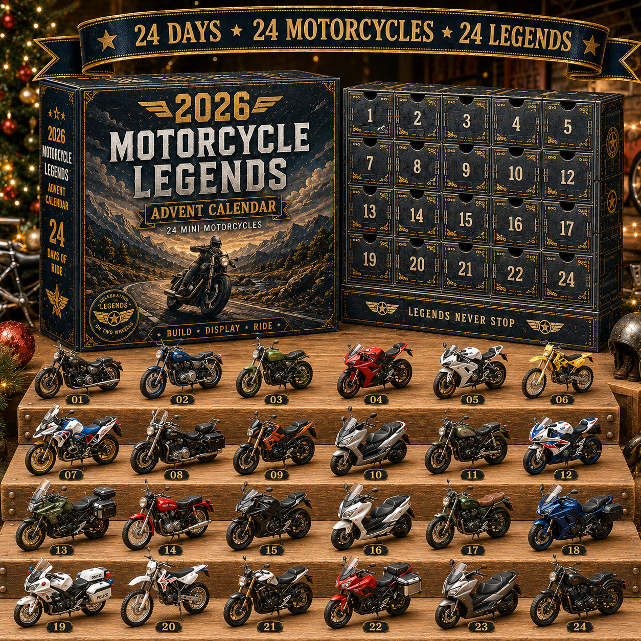 Motorcycle Legends Advent Calendar 2026 – 24 Mini Motorcycles