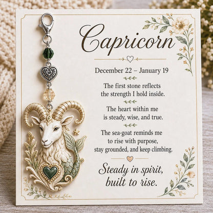 Zodiac Birthstone-Inspired Charm Keychain & Affirmation Card