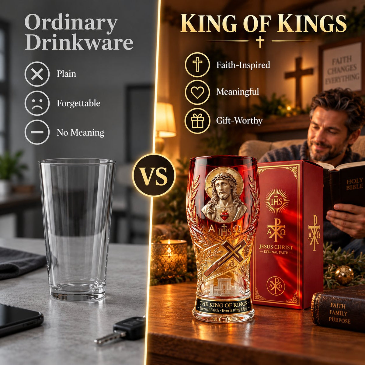 Jesus Christ King of Kings Pint Glass – 16 oz Christian Faith Drinkware & Inspirational Gift