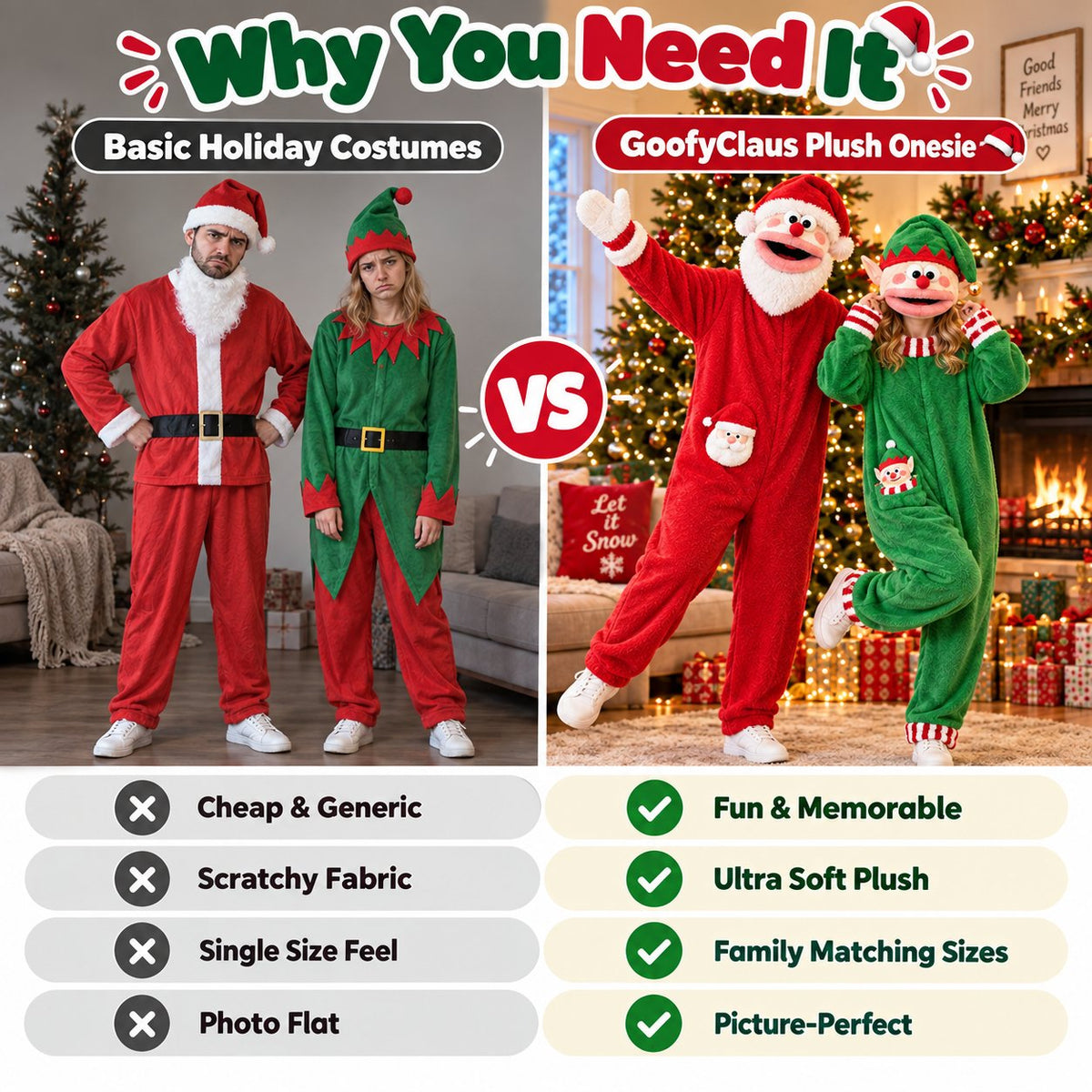 Goofy Mouth Christmas Plush Onesie | Soft Fluffy Family Holiday Costume