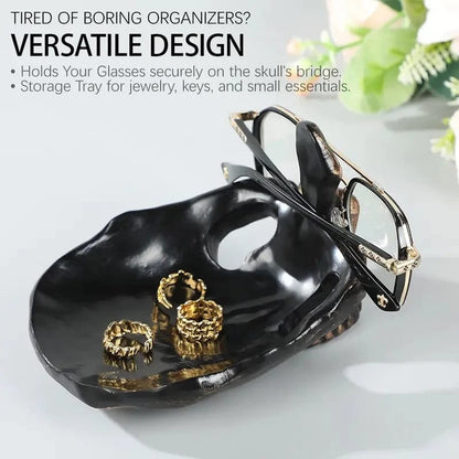 💀🕯️Skull Multi-Function Tray | Gothic Glasses & Key Holder, Desk Organizer with Edge