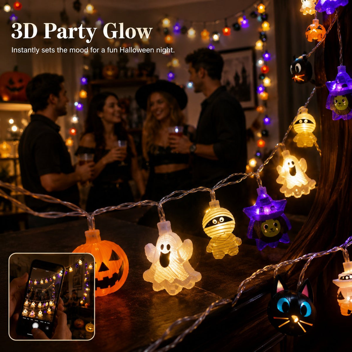 3D Character‐Themed Halloween String Lights|Bring Vivid Festive Glow to Your Halloween Party & Trick‐or‐Treat Night