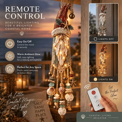 🔔🎄Vintage Coastal Santa Lighted Wall Decor – Beach House Christmas Hanging with Starfish, Shells & Warm Glow🌙