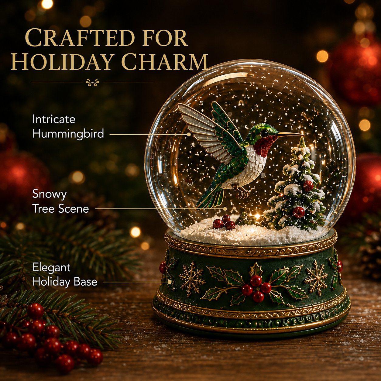🐦 Christmas Hummingbird Snow GlobeTM