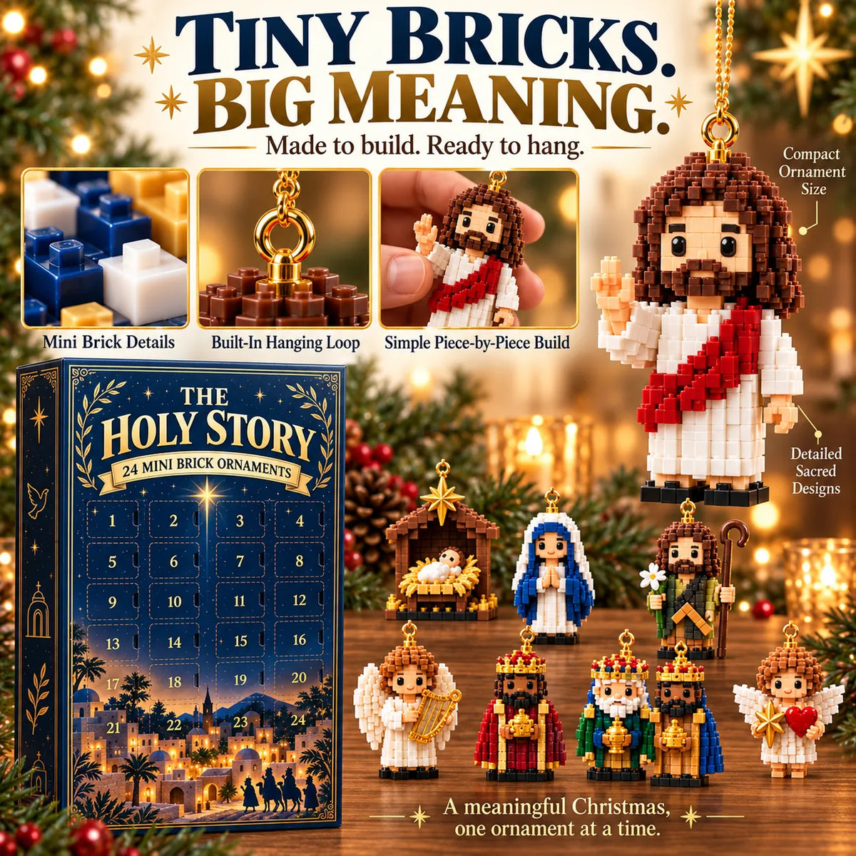 ⏳ Last Day 49% OFF – ✝️ 24-Day Holy Story Mini Brick Advent Calendar | 24 Faith-Inspired Christmas Ornament Builds 🎄