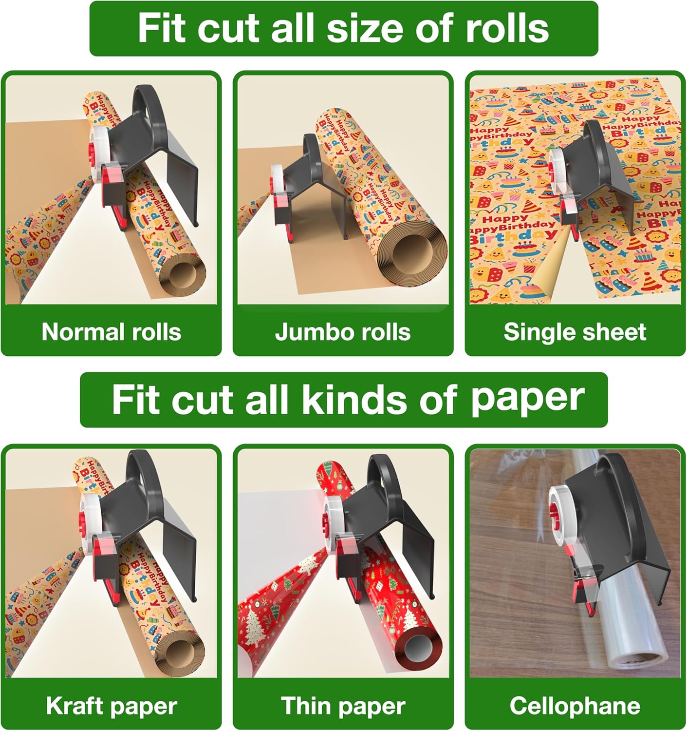 Dual Use Gift Wrap Cutter Tape Dispenser Kit, Portable Sliding Wrapping Paper Slicer, Replacement Blades Included, Household Office Gift Packaging Cutting Tool