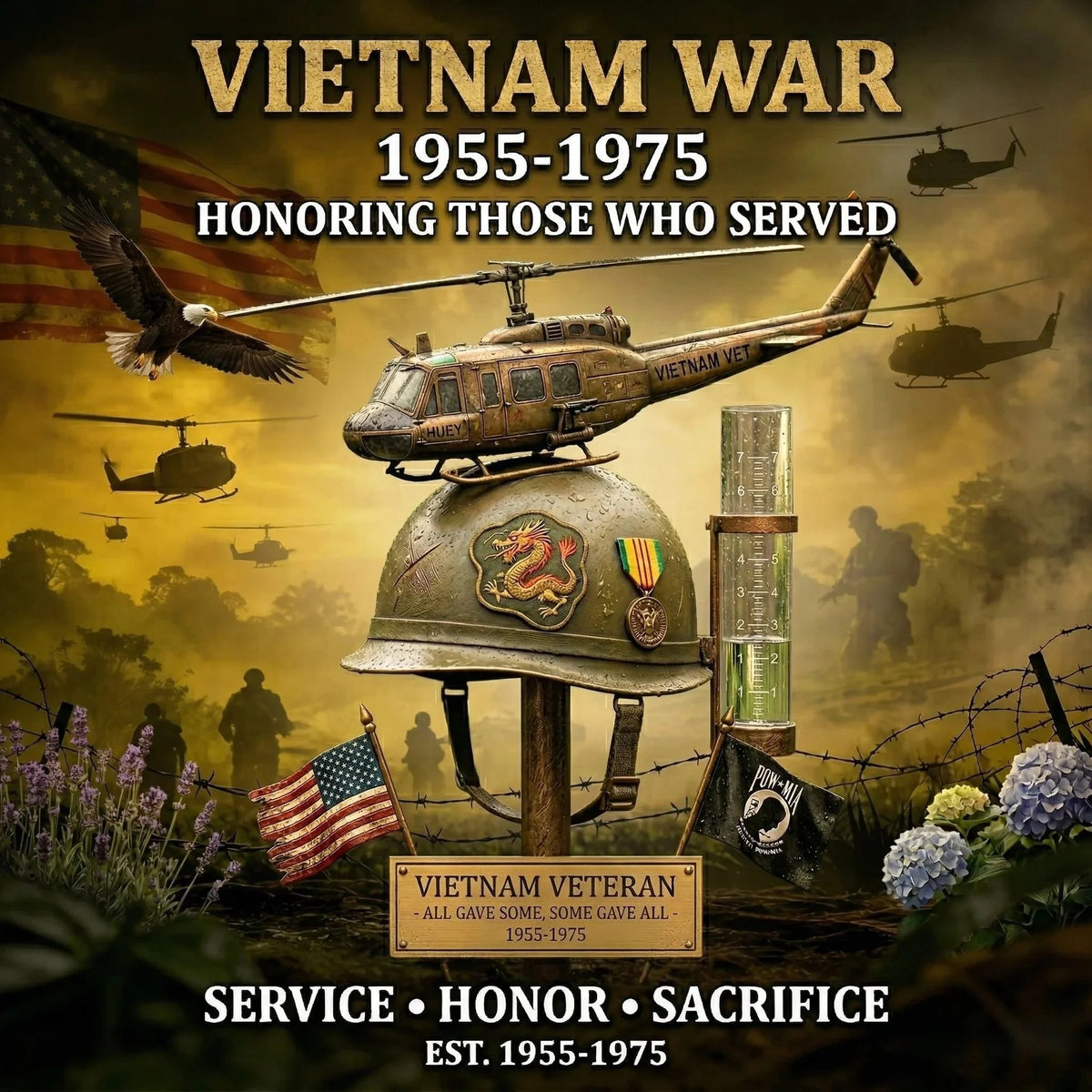 🚁Vietnam Veteran Memorial Rain Gauge