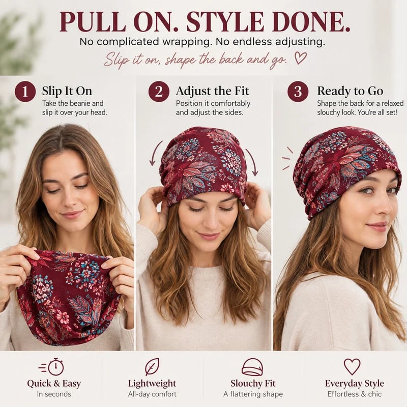 🔥HOT SALE🔥Boho Floral Slouchy Beanie for Women Lightweight Soft Stretchy Hat