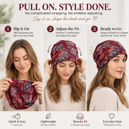 🔥HOT SALE🔥Boho Floral Slouchy Beanie for Women Lightweight Soft Stretchy Hat