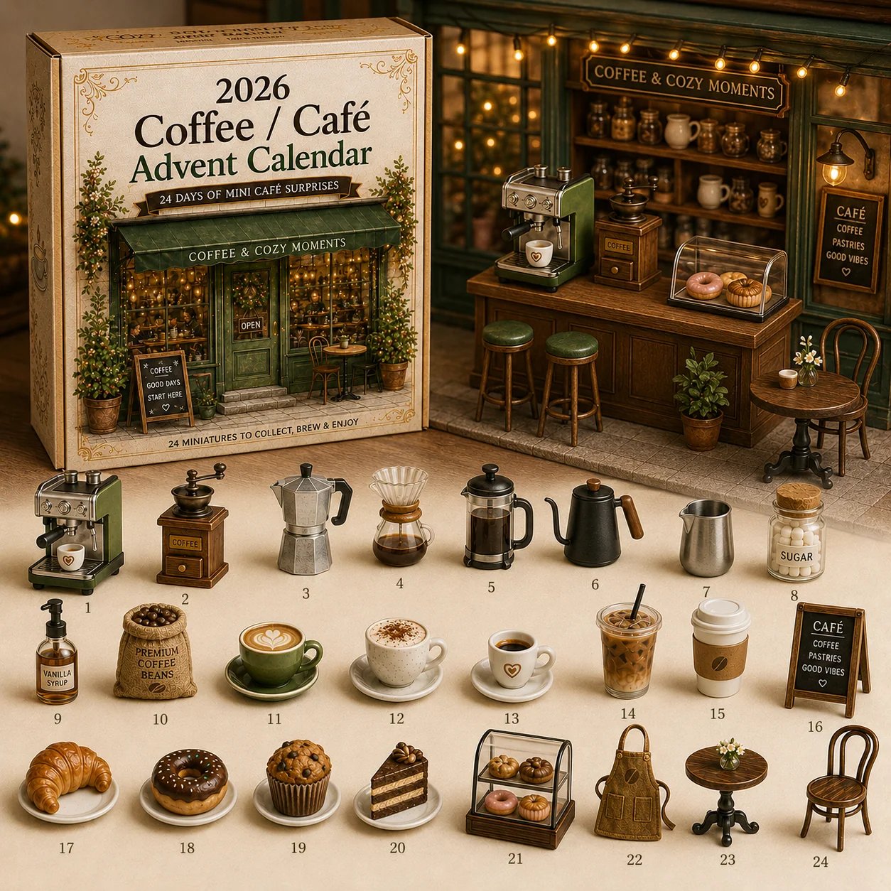 2026 Cozy Café Advent Calendar ☕🎄 – 24 Days of Miniature Coffee Shop Surprises