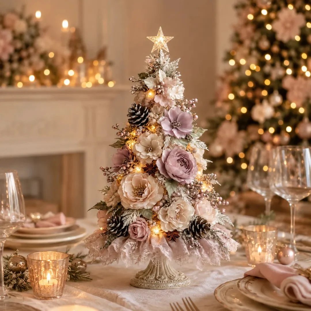🌸🎄Blush Bloom Pre-Lit Floral Christmas Tree