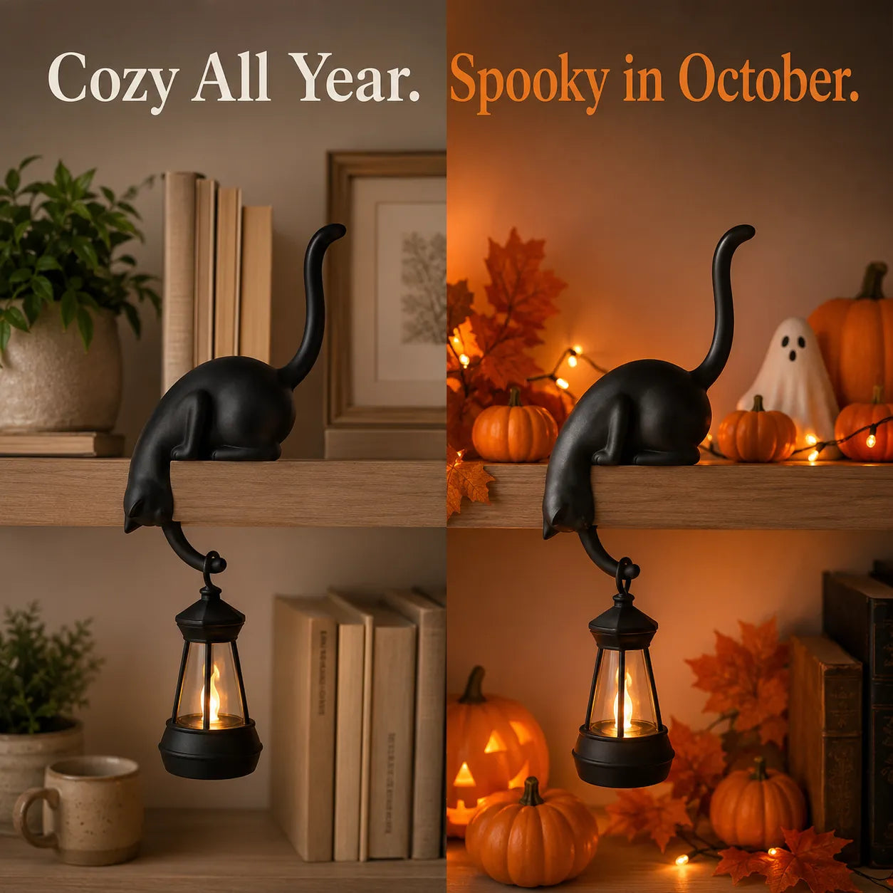 🐈‍⬛🏮 Peekaboo Black Cat Lantern Decor – Cozy LED Shelf Accent for Cat Lovers