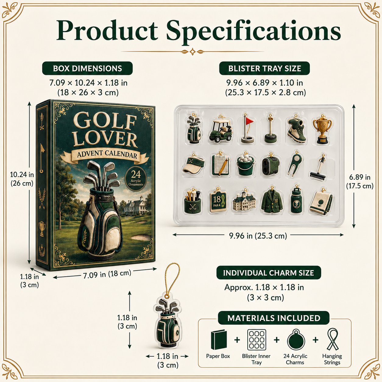 🎄24-Day Golf Charm Holiday Countdown 🎁✨