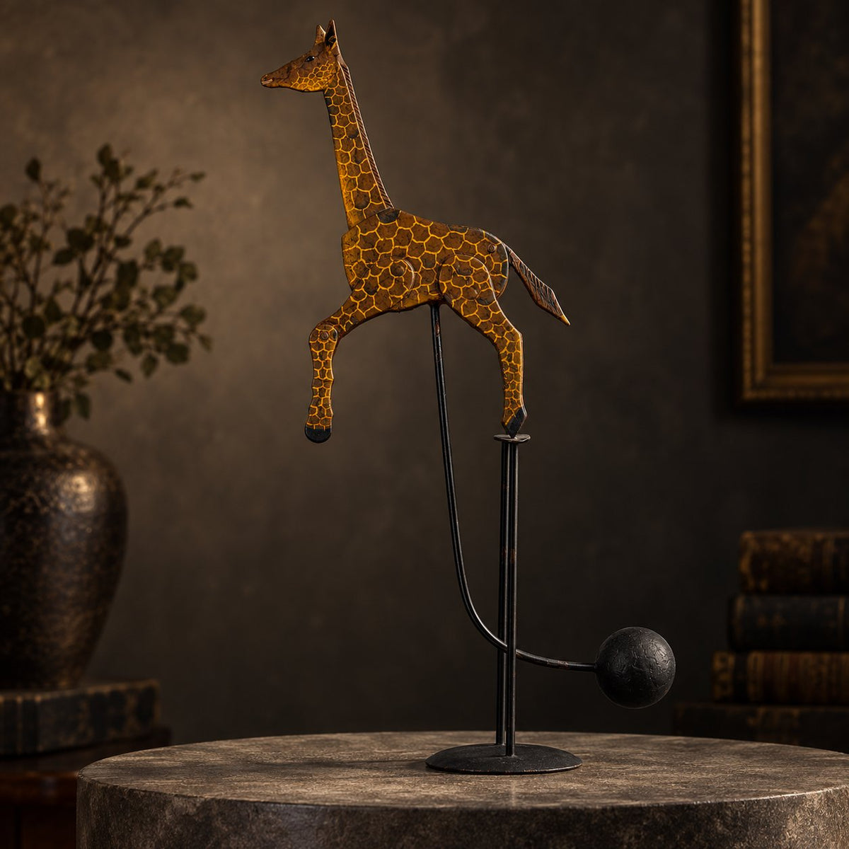 Handcrafted Balancing Giraffe Kinetic Desk Sculpture Mid-Century Kinetic Art Statue for Office Desktop & Home Table Decor