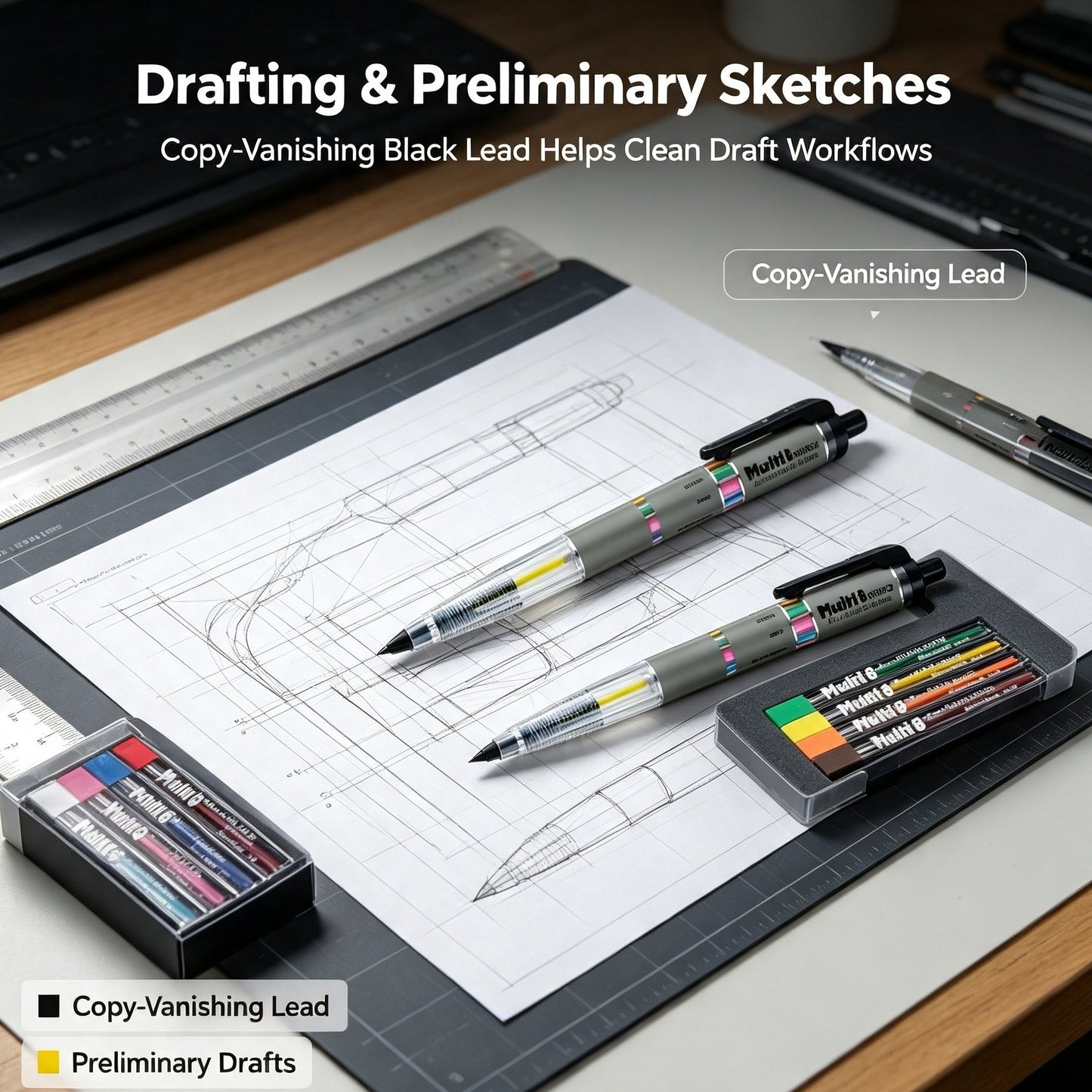 Multi‐Color Mechanical Pencil, 8‐in‐1 Rotating Select Color Pencil