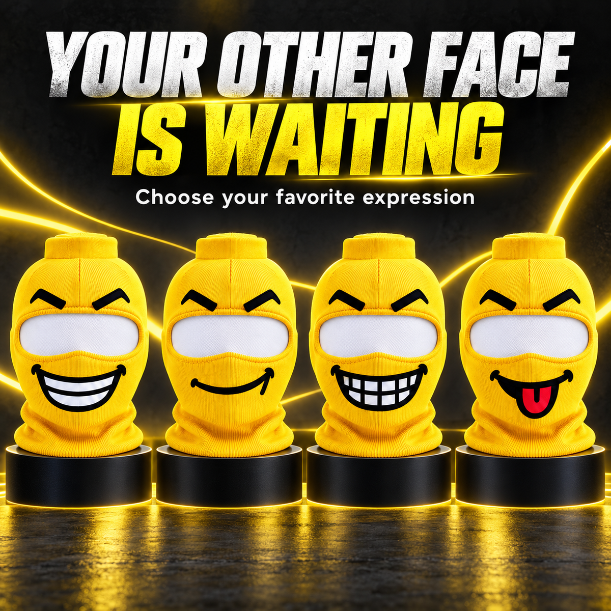 Funny Face Knit Mask – four expressions studio lineup