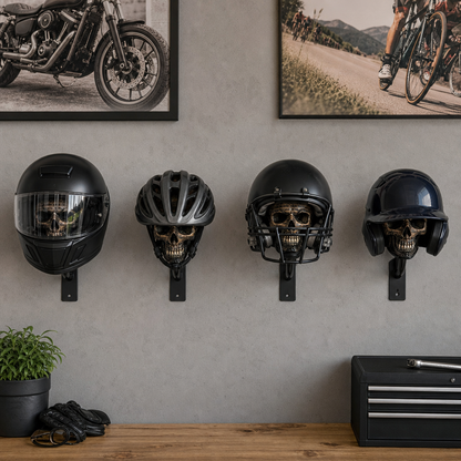 Skull Motorcycle Helmet Holder – Punk Skull Wall Mount Rack for Helmets, Jackets & Garage Decor