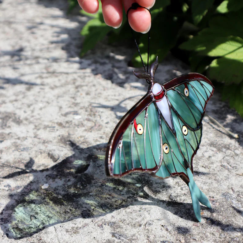 Handcrafted Luna Moth Butterfly Suncatcher - Stained Glass Window Hangings