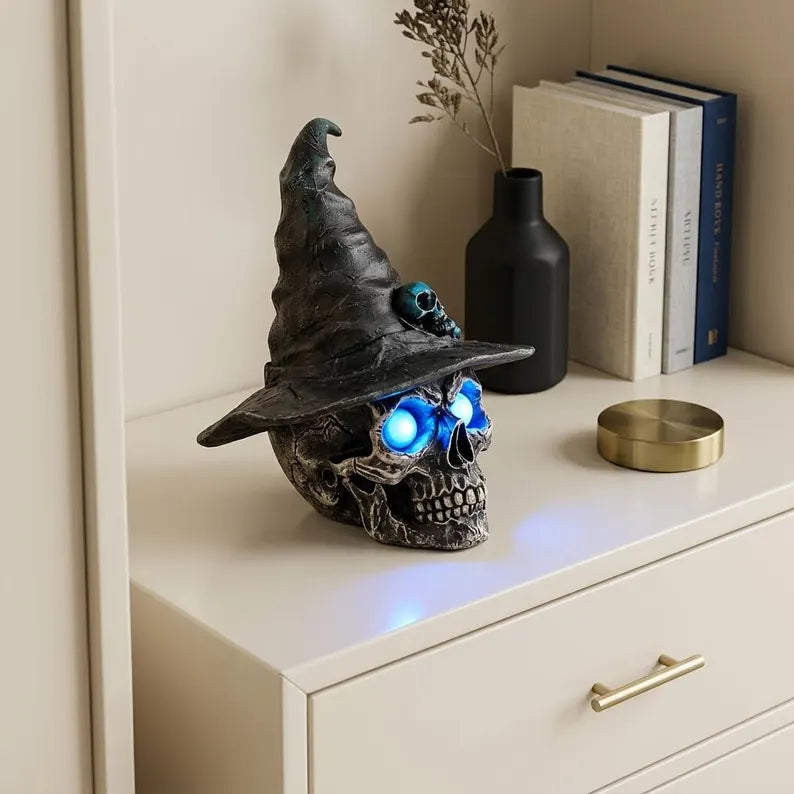 🧙‍♀️💀  Gothic Glowing Skull Witch Desktop Ornament