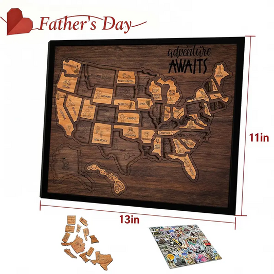 🔥Last Day 49% OFF -🇺🇸 Wooden USA Travel Map Puzzle🧩A Stylish Way to Track Your Journey