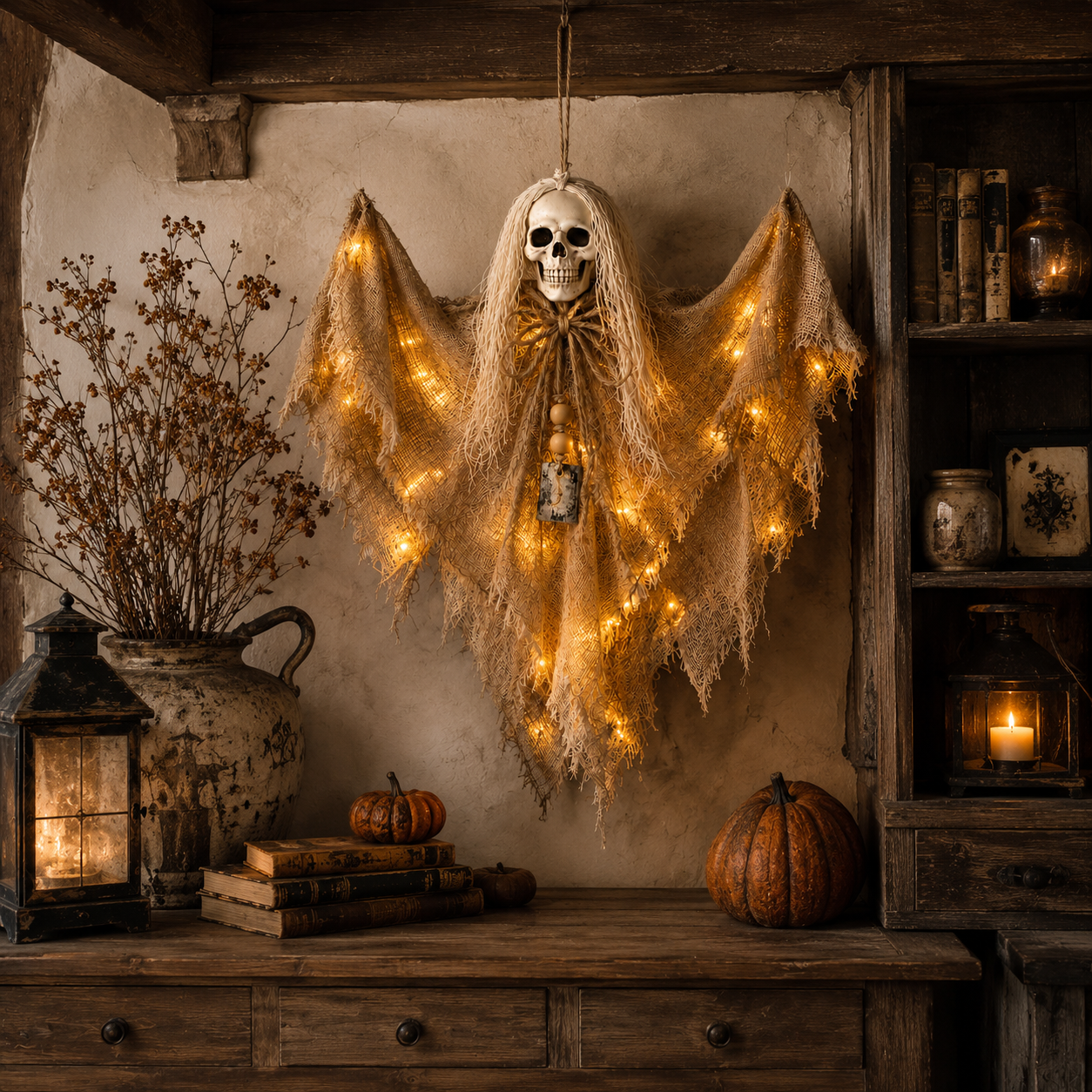 Lighted Winged Skeleton Ghost Halloween Décor