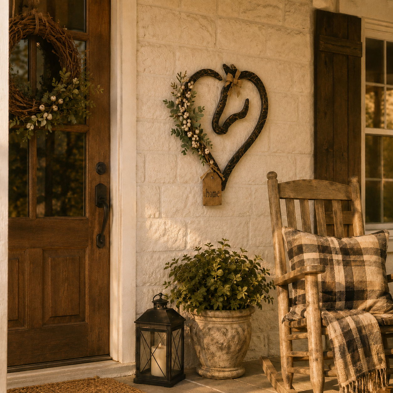 Rustic Horse Heart Wall Decor with Greenery – Farmhouse Equestrian Home Accent