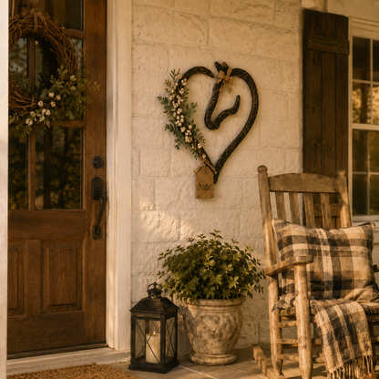 Rustic Horse Heart Wall Decor with Greenery – Farmhouse Equestrian Home Accent
