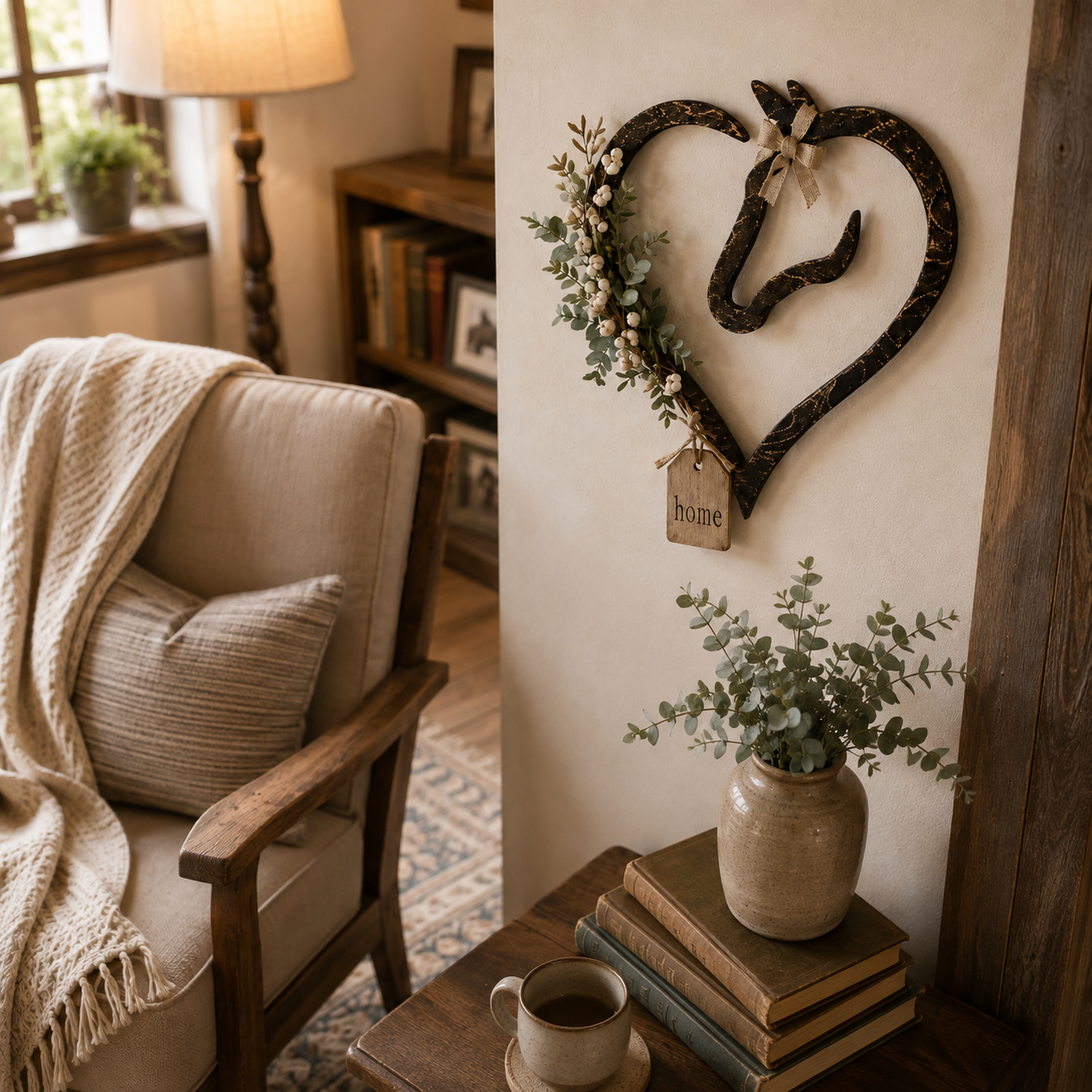 Rustic Horse Heart Wall Decor with Greenery – Farmhouse Equestrian Home Accent