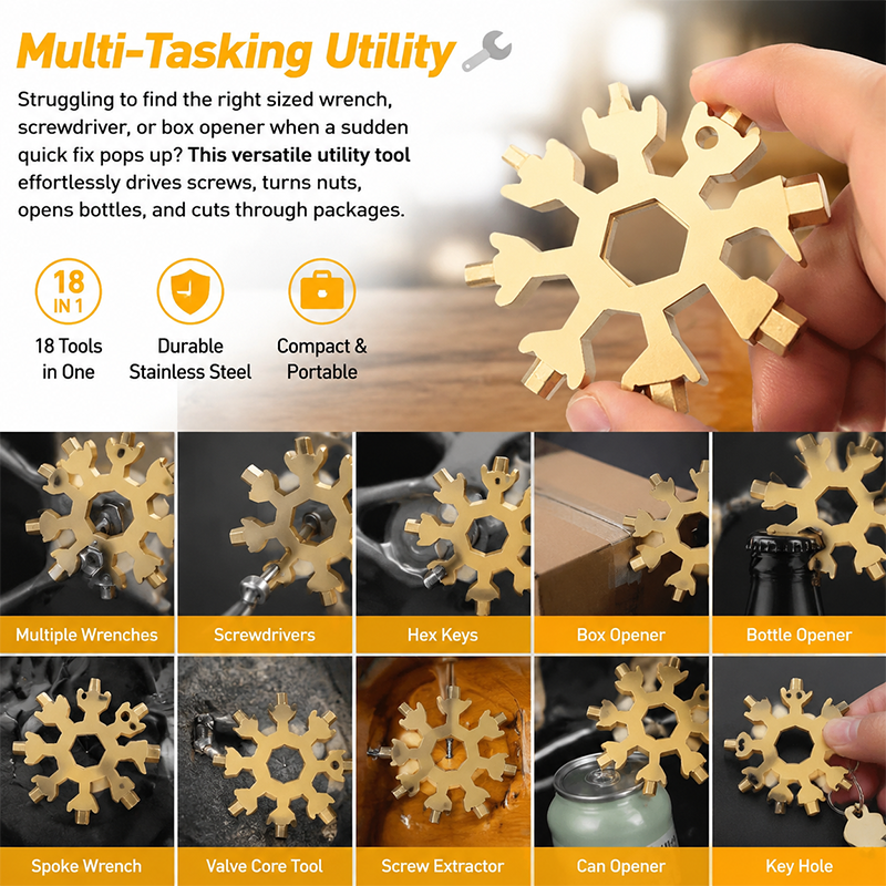 Viral 18-in-1 Snowflake Multi-tool Stainless Steel Portable Wrench All-in-One Screwdriver ❄️