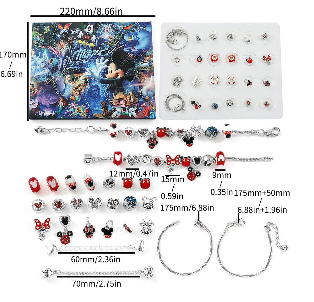 Charm Advent calendar packaging bracelet and bead dimensions