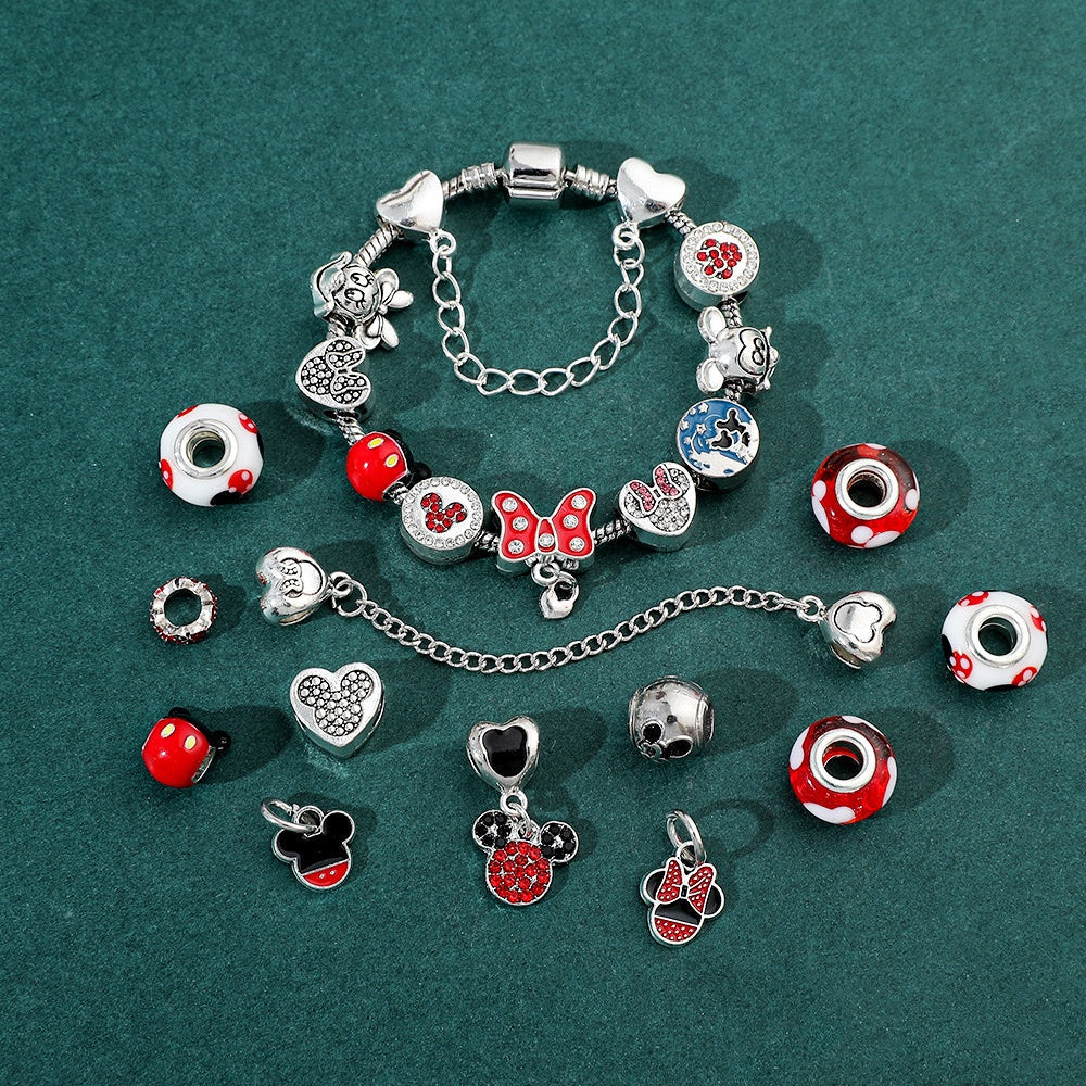 Silver-tone charm bracelet and colorful interchangeable jewelry pieces